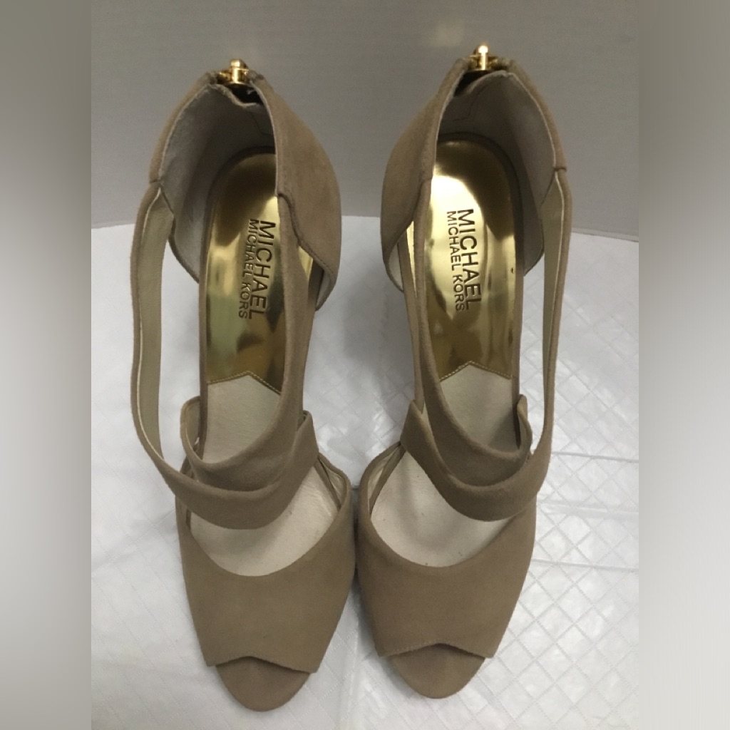 Michael Michael Kors Taupe Suede Cutout Peep-Toe Heels